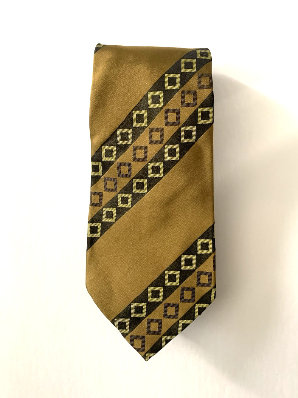 Paul Smith Tie ( Gold/Black striped with Geometric Motif) Made in England
